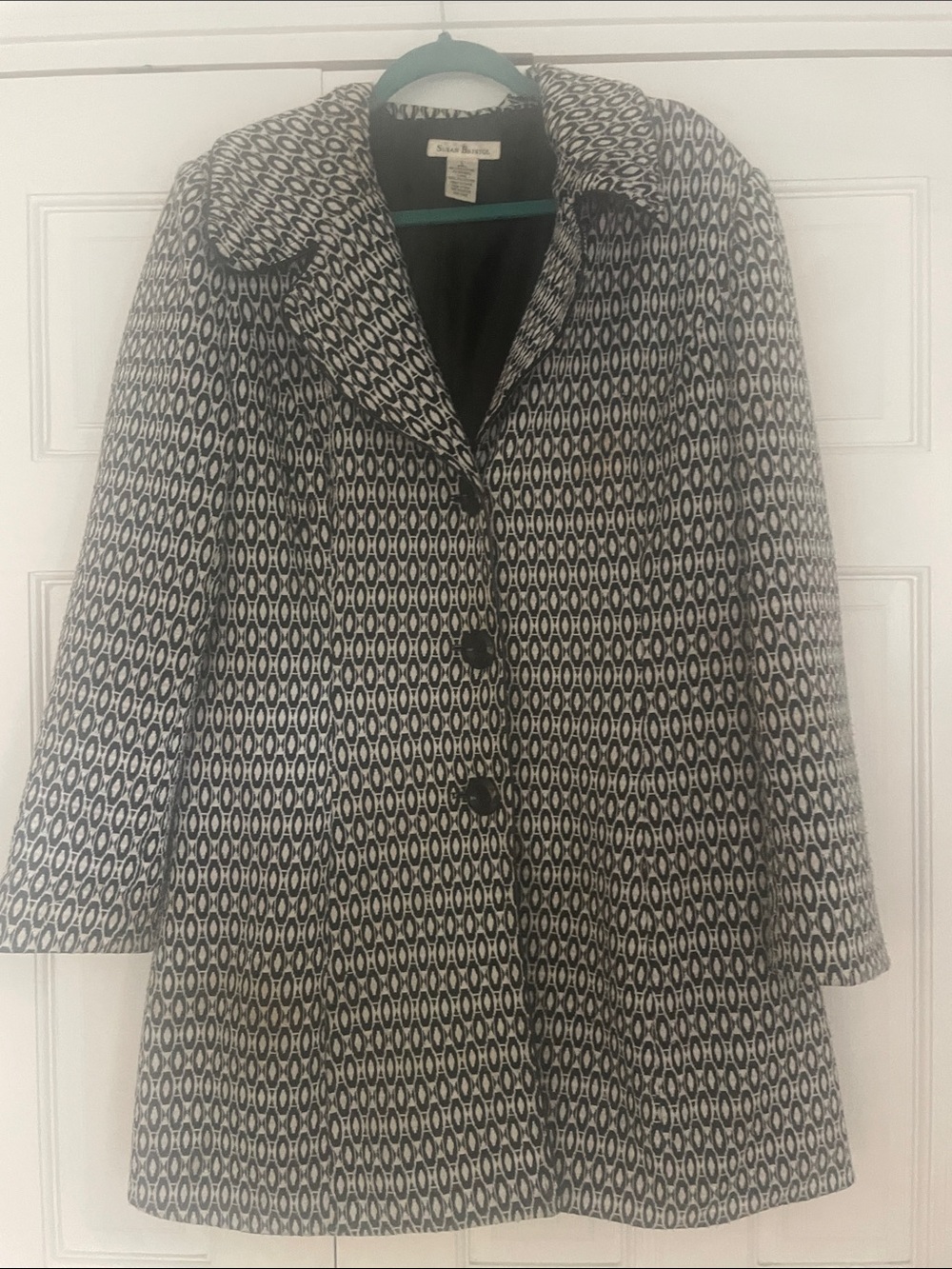 Susan Bristol Black and White Vintage Patterned Pea Coat